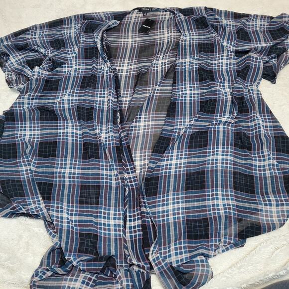 NWT Torrid Blue Black Windowpane‎ Plaid Sheer Flowy Plus Size Kimono 4 4x 26 - Picture 1 of 5